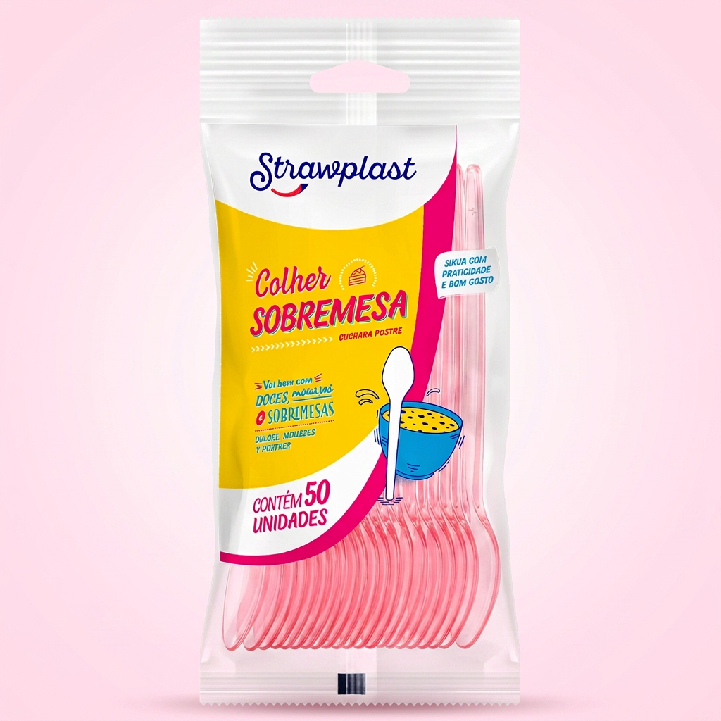 Colher Sobremesa 50un — Rosa