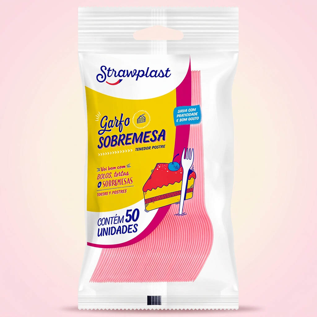 Garfo Sobremesa 50un — Rosa